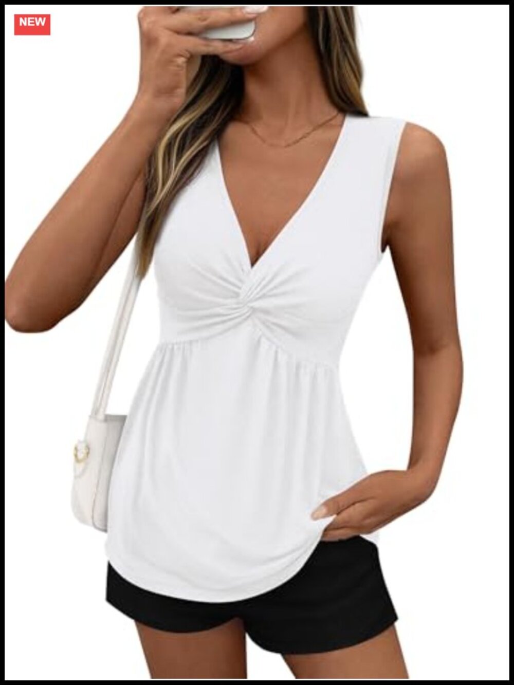 BTFBM Babydoll Tank Top Women Flowy V-Neck Peplum Ruffle Hem Sleeveless